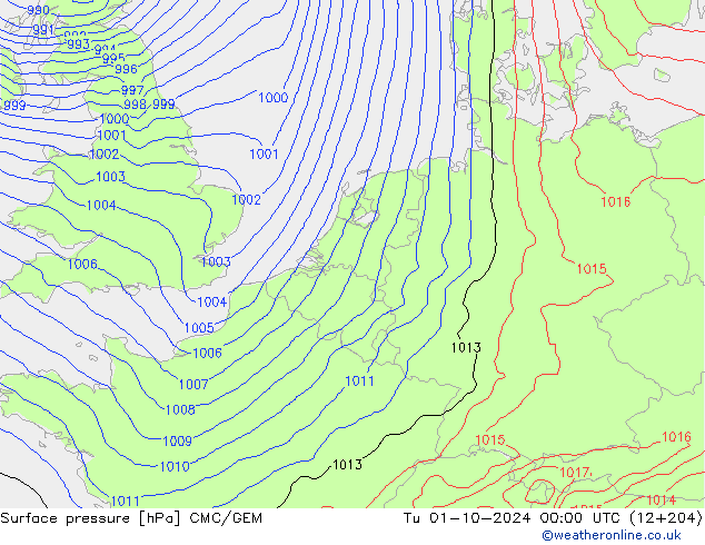 Surface pressure CMC/GEM Tu 01.10.2024 00 UTC