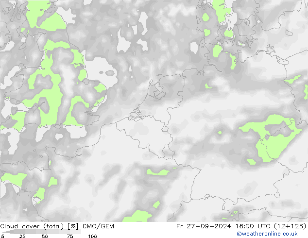 Cloud cover (total) CMC/GEM Pá 27.09.2024 18 UTC