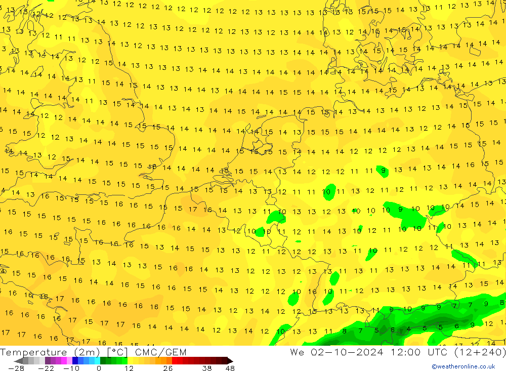 Temperatura (2m) CMC/GEM Qua 02.10.2024 12 UTC