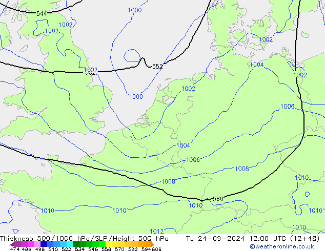 Theta-e 850hPa CMC/GEM Di 24.09.2024 12 UTC