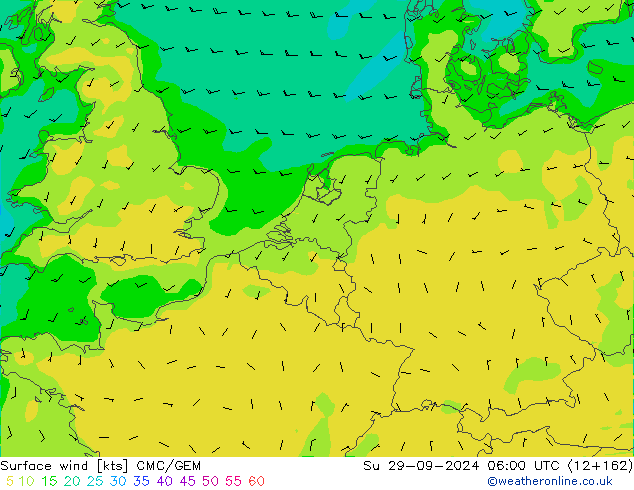 Vento 10 m CMC/GEM dom 29.09.2024 06 UTC