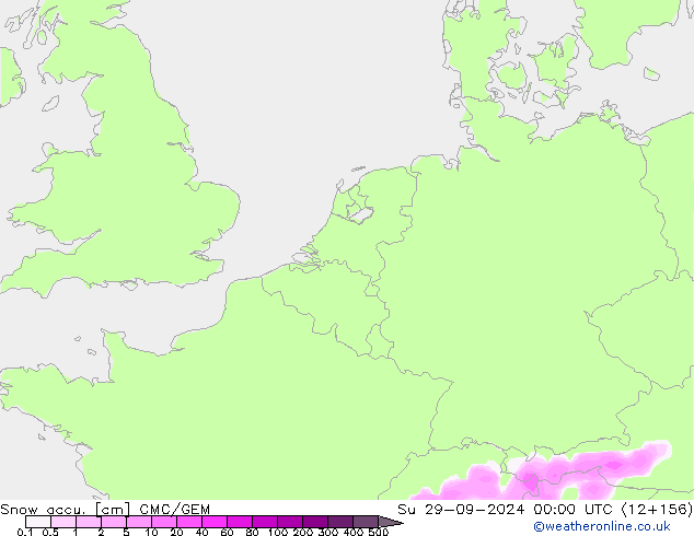 Snow accu. CMC/GEM dim 29.09.2024 00 UTC