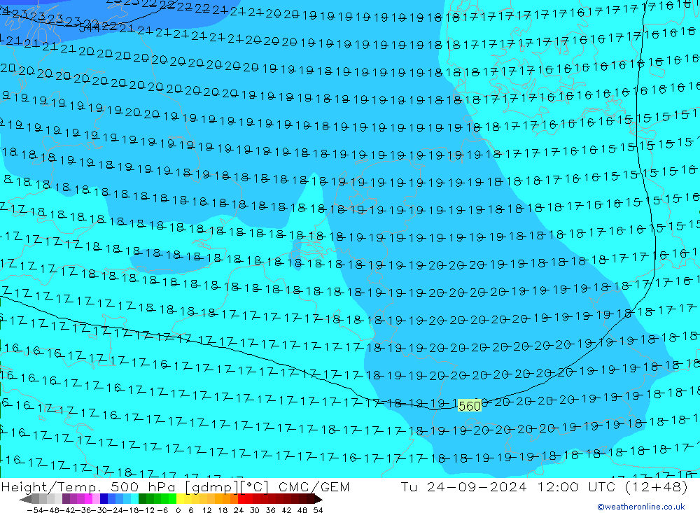 Yükseklik/Sıc. 500 hPa CMC/GEM Sa 24.09.2024 12 UTC