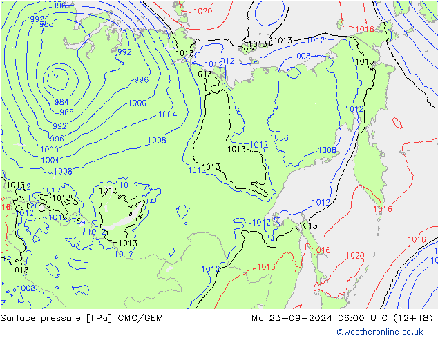 Atmosférický tlak CMC/GEM Po 23.09.2024 06 UTC