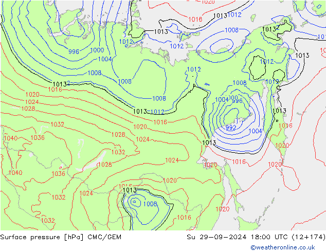 Surface pressure CMC/GEM Su 29.09.2024 18 UTC