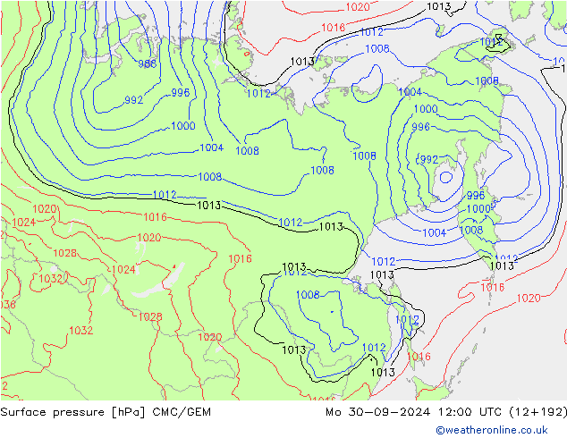 Surface pressure CMC/GEM Mo 30.09.2024 12 UTC