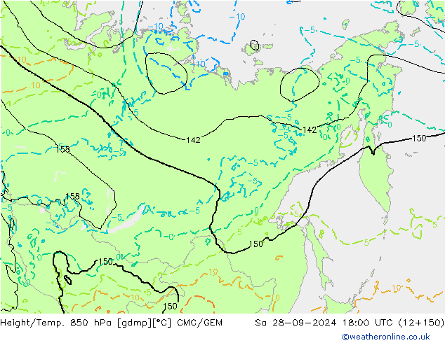 Height/Temp. 850 hPa CMC/GEM So 28.09.2024 18 UTC