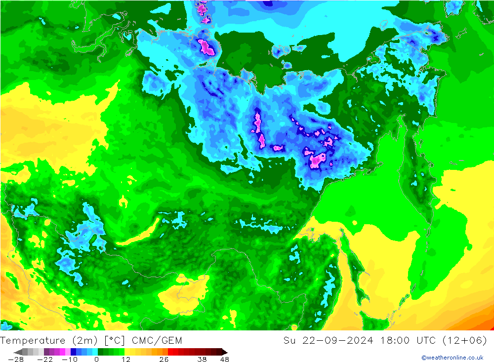 Sıcaklık Haritası (2m) CMC/GEM Paz 22.09.2024 18 UTC