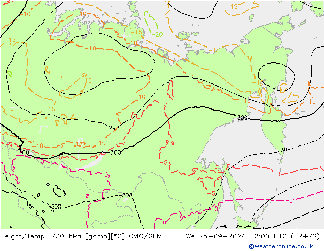 Hoogte/Temp. 700 hPa CMC/GEM wo 25.09.2024 12 UTC