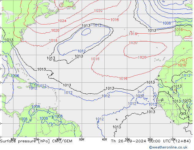 Surface pressure CMC/GEM Th 26.09.2024 00 UTC