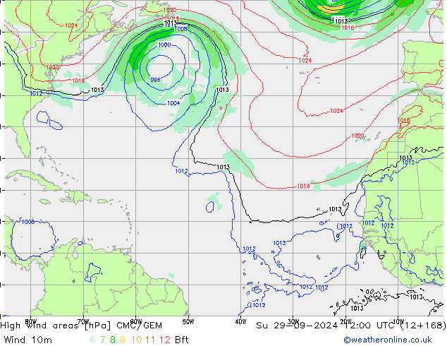 Windvelden CMC/GEM zo 29.09.2024 12 UTC