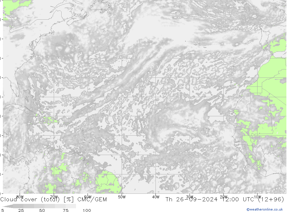 Cloud cover (total) CMC/GEM Čt 26.09.2024 12 UTC