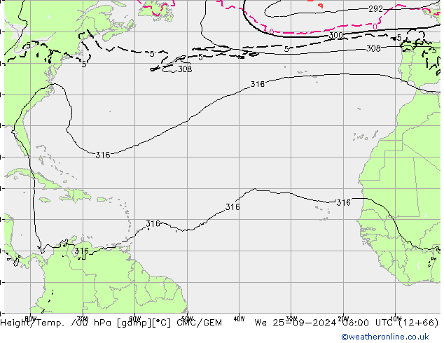 Height/Temp. 700 hPa CMC/GEM We 25.09.2024 06 UTC