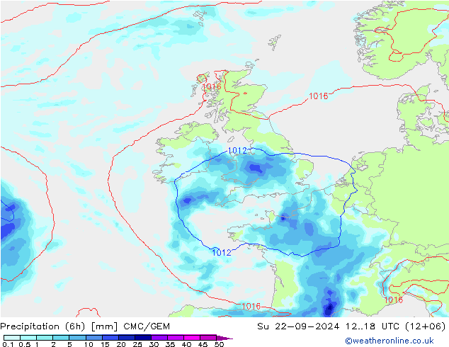 Precipitation (6h) CMC/GEM Su 22.09.2024 18 UTC