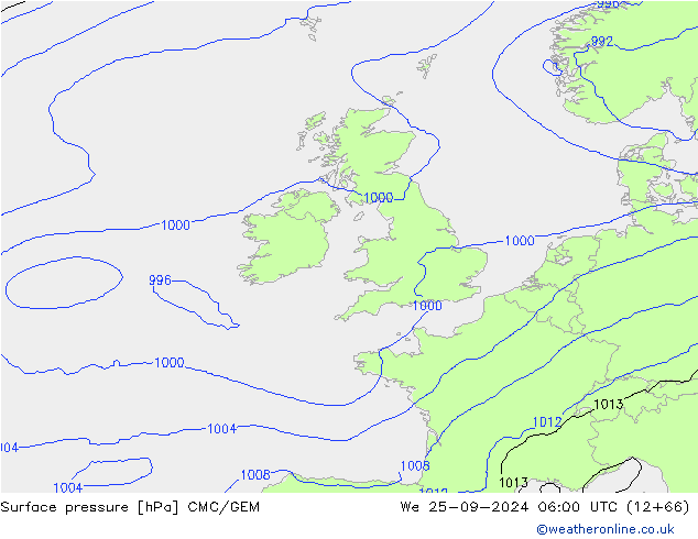 Luchtdruk (Grond) CMC/GEM wo 25.09.2024 06 UTC