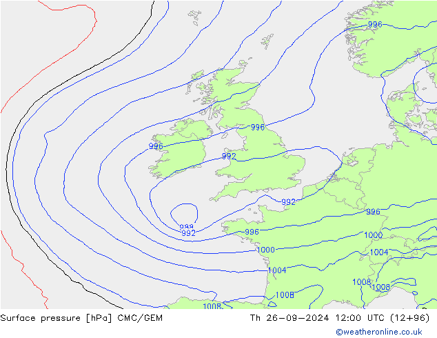 Luchtdruk (Grond) CMC/GEM do 26.09.2024 12 UTC