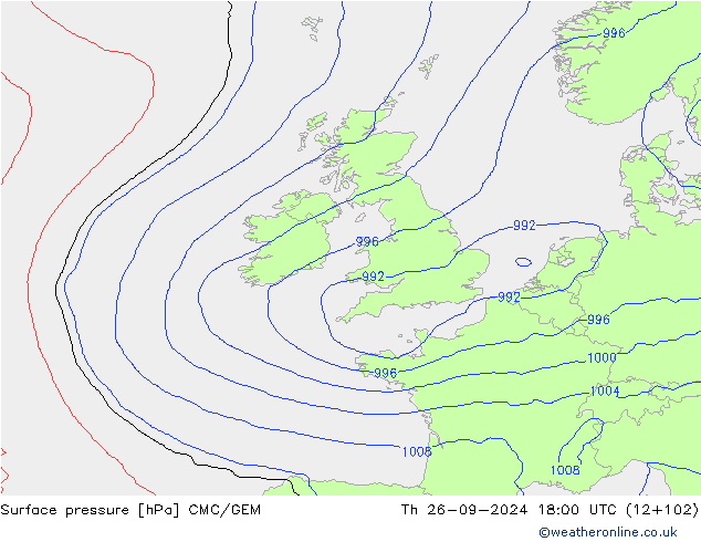 Surface pressure CMC/GEM Th 26.09.2024 18 UTC