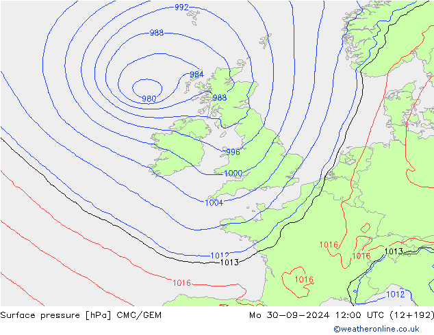 Surface pressure CMC/GEM Mo 30.09.2024 12 UTC