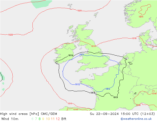 High wind areas CMC/GEM Вс 22.09.2024 15 UTC