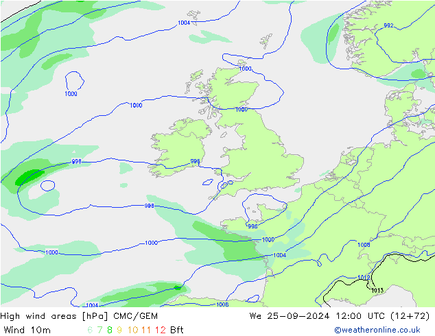 Windvelden CMC/GEM wo 25.09.2024 12 UTC