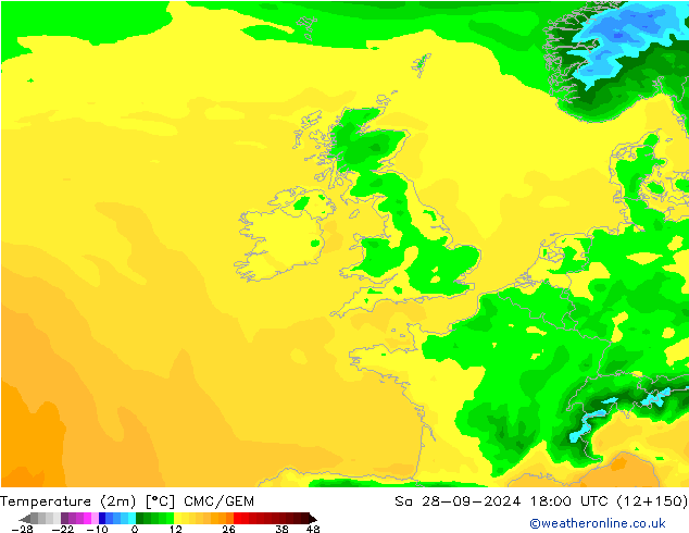 Temperatura (2m) CMC/GEM Sáb 28.09.2024 18 UTC