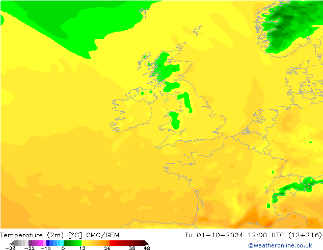 Temperatuurkaart (2m) CMC/GEM di 01.10.2024 12 UTC