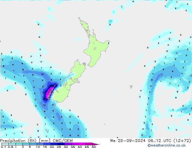 Precipitazione (6h) CMC/GEM mer 25.09.2024 12 UTC