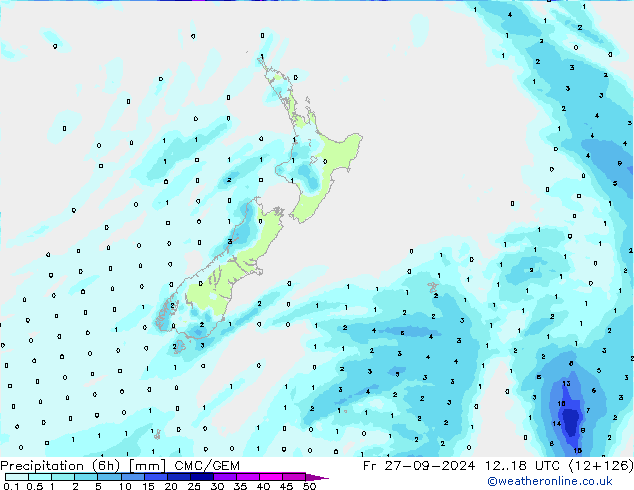 Precipitation (6h) CMC/GEM Fr 27.09.2024 18 UTC