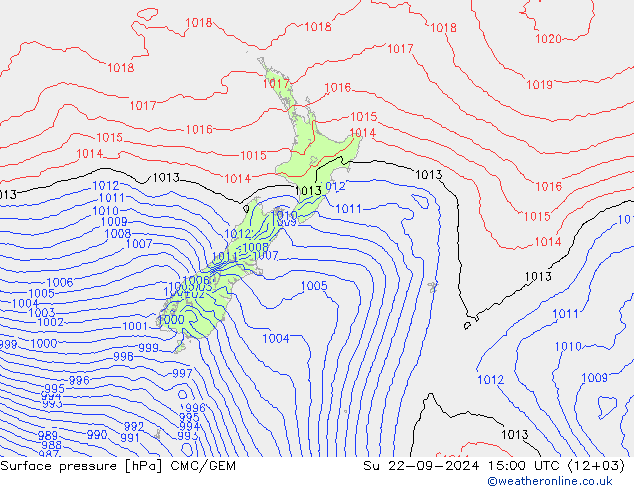 Atmosférický tlak CMC/GEM Ne 22.09.2024 15 UTC