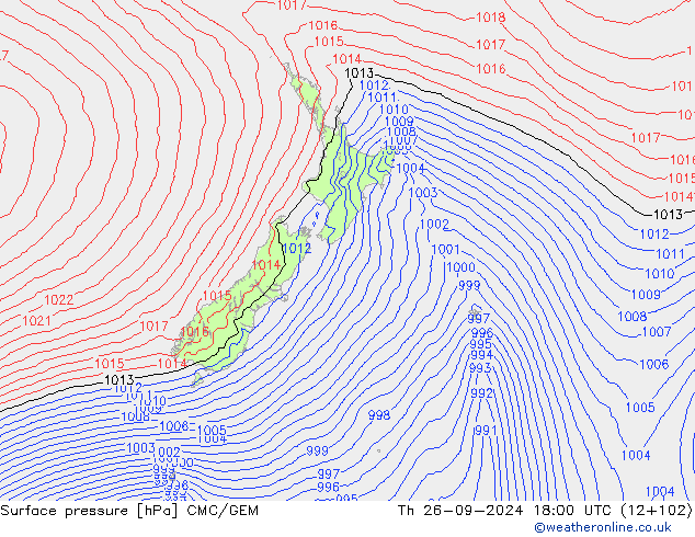 Surface pressure CMC/GEM Th 26.09.2024 18 UTC