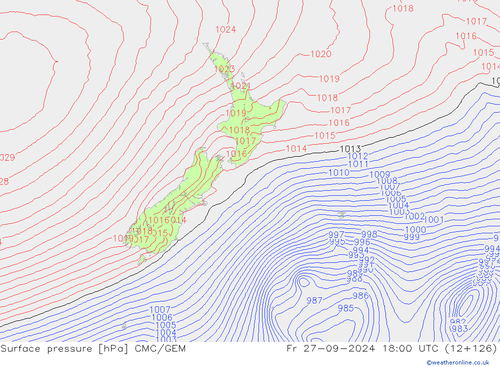 Surface pressure CMC/GEM Fr 27.09.2024 18 UTC