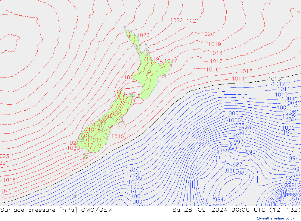 Surface pressure CMC/GEM Sa 28.09.2024 00 UTC