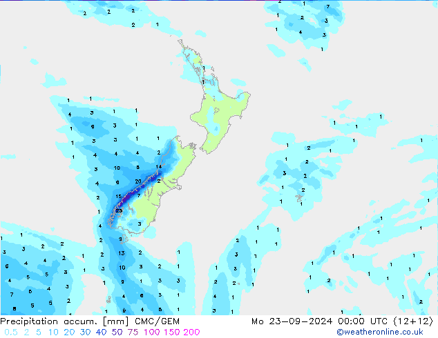 Precipitation accum. CMC/GEM  23.09.2024 00 UTC