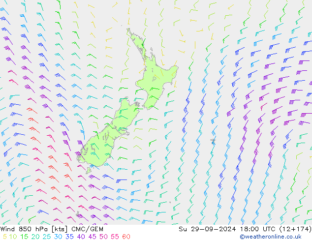 ветер 850 гПа CMC/GEM Вс 29.09.2024 18 UTC