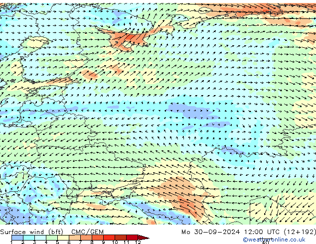 Vento 10 m (bft) CMC/GEM lun 30.09.2024 12 UTC