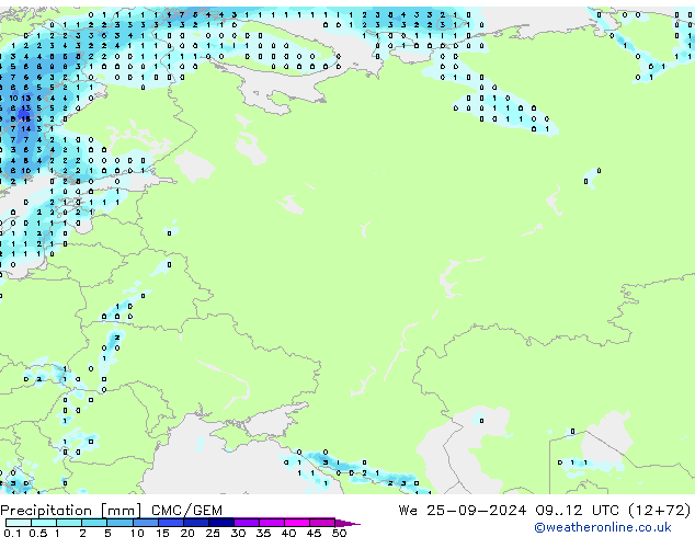 Précipitation CMC/GEM mer 25.09.2024 12 UTC