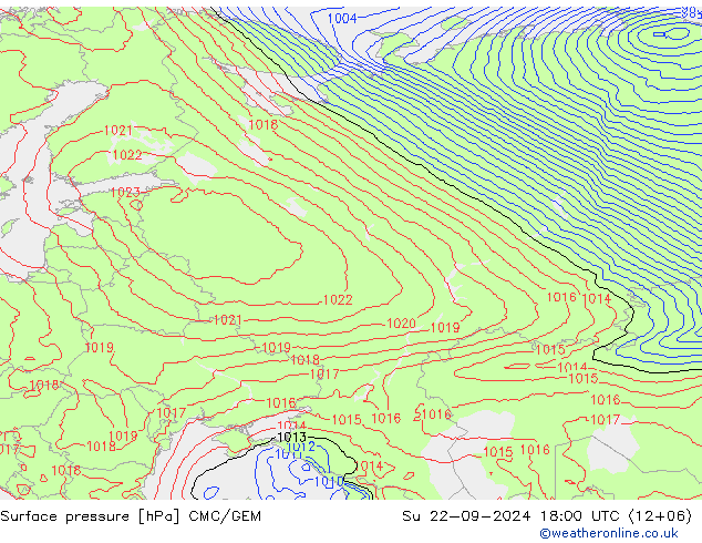 Atmosférický tlak CMC/GEM Ne 22.09.2024 18 UTC