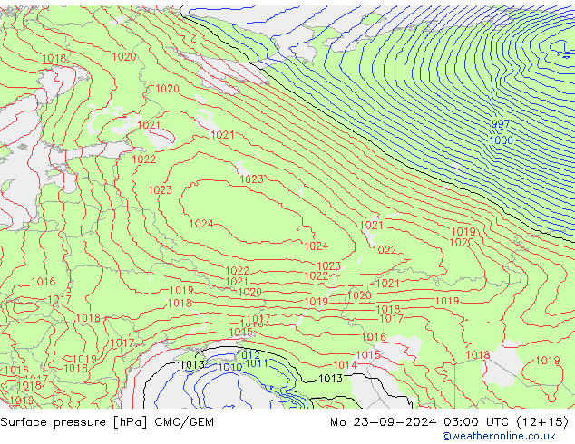 приземное давление CMC/GEM пн 23.09.2024 03 UTC