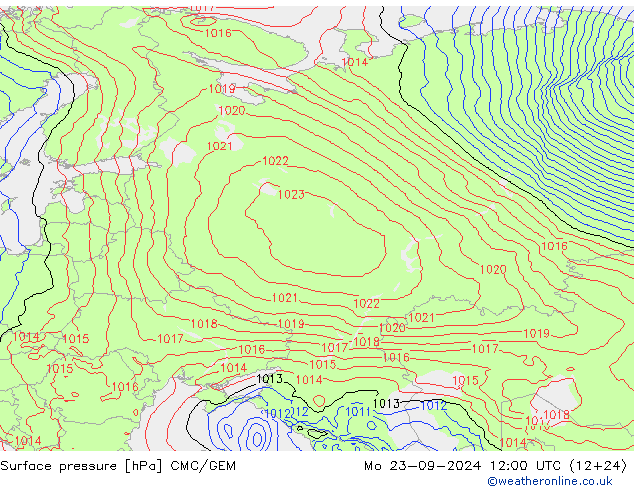 Surface pressure CMC/GEM Mo 23.09.2024 12 UTC