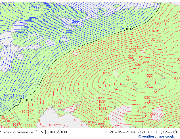 Surface pressure CMC/GEM Th 26.09.2024 06 UTC