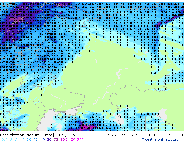 Précipitation accum. CMC/GEM ven 27.09.2024 12 UTC