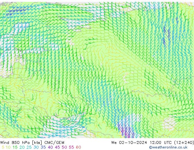 Wind 850 hPa CMC/GEM We 02.10.2024 12 UTC