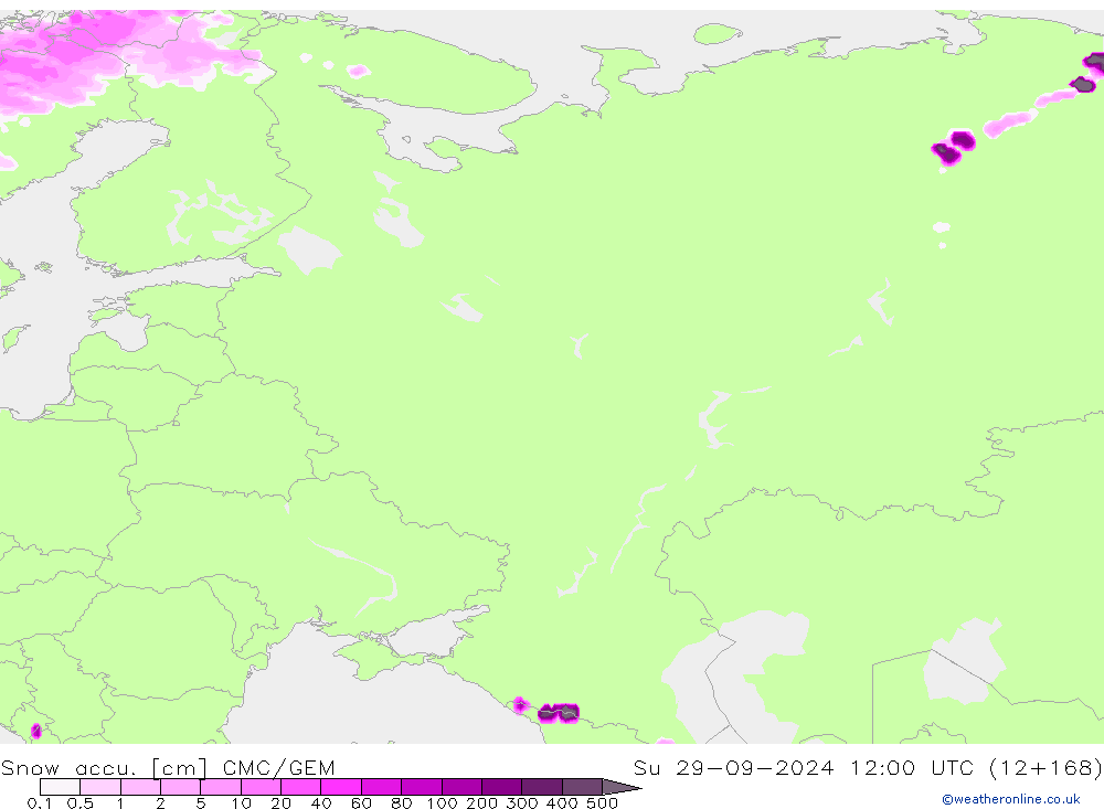 Snow accu. CMC/GEM Dom 29.09.2024 12 UTC