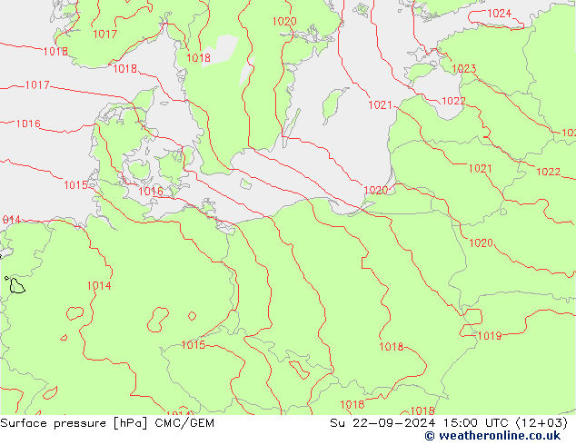 Atmosférický tlak CMC/GEM Ne 22.09.2024 15 UTC