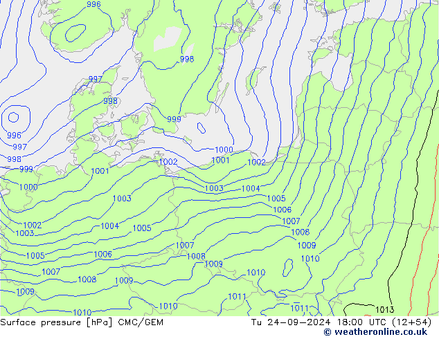 Surface pressure CMC/GEM Tu 24.09.2024 18 UTC