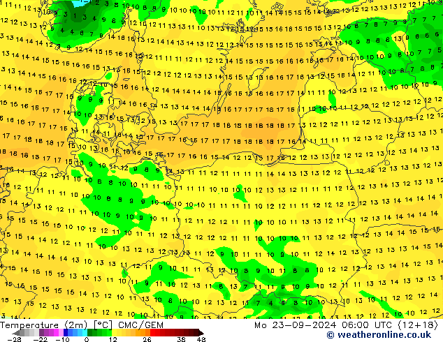 Temperatura (2m) CMC/GEM Seg 23.09.2024 06 UTC