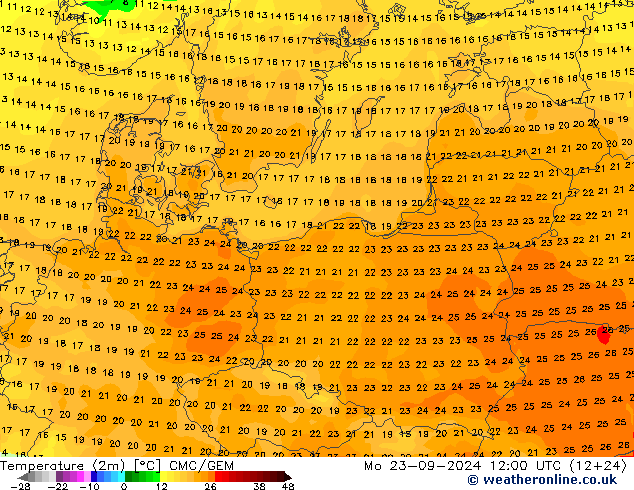 Temperature (2m) CMC/GEM Mo 23.09.2024 12 UTC