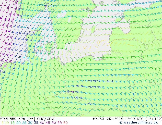 Wind 850 hPa CMC/GEM Mo 30.09.2024 12 UTC