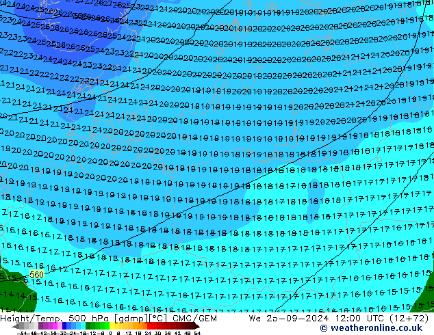 Height/Temp. 500 hPa CMC/GEM We 25.09.2024 12 UTC