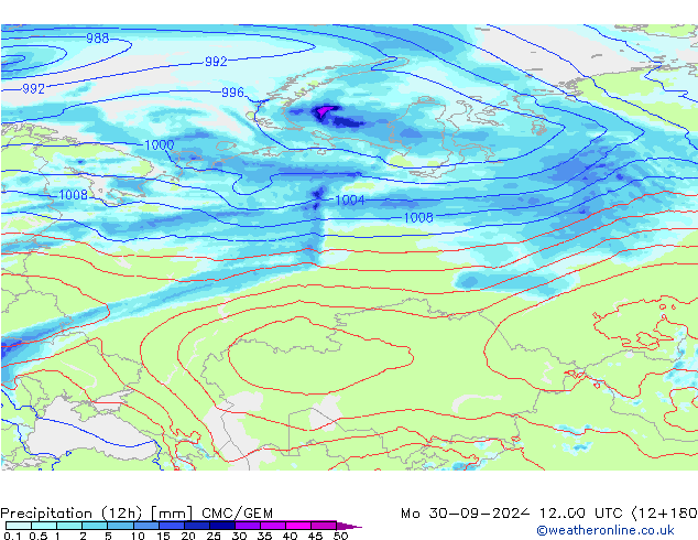 Totale neerslag (12h) CMC/GEM ma 30.09.2024 00 UTC